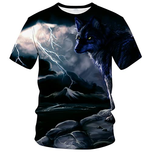 Unisex 3D Printed Short Sleeve Wolf T-Shirt Fashion Crew Neck T-Shirts,Multicolor2,L