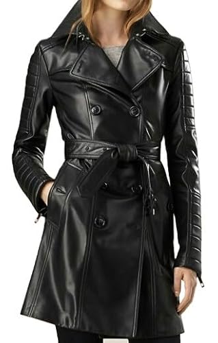 Studded Zone Women's Trench Leather Long Coat - Wiast Fitting