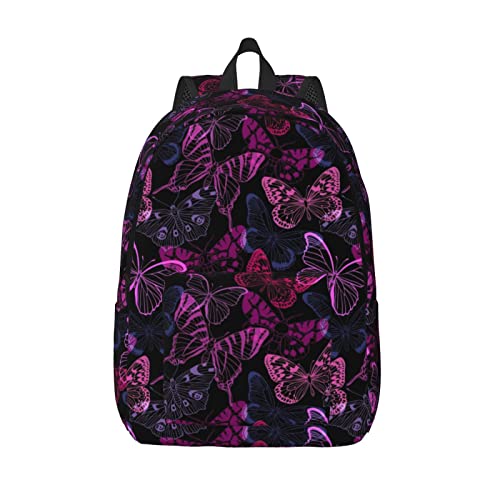 Grand sac à dos ordinateur décontracté papillon rose et pingouin S