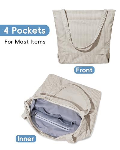 Image of Iioscre Corduroy Tote Bag for Women,Hobo HandBags with Zipper,Large Capacity Casual Shoulder Handbags with Inner Pockets