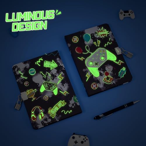 WERNNSAI Kindertagebuch-Set für Jungen, Spieletagebuch-Set – leuchtendes Kindertagebuch mit Schloss und Schlüssel, Spieletagebuch für Jungen mit Stift und Aufklebern, liniertes A5-Schreibheft