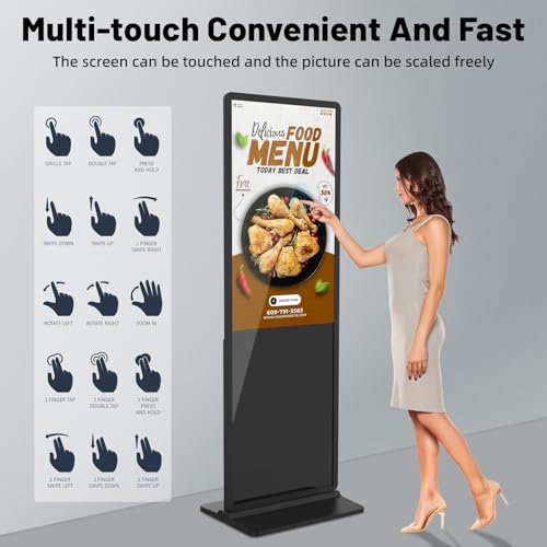 Image of 32-inch Digital Signage Display, 2K Touchscreen FHD LCD Screen Indoor Floor Standing Kiosk Stand, Auto Media Android OS Display Advertising Player Poster with Remote Control, HDMI /WiFi /USB