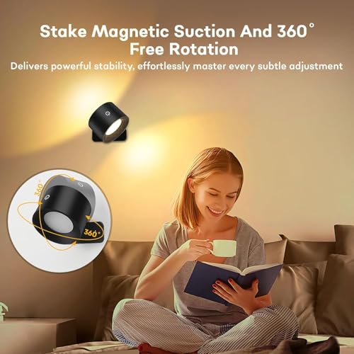 Image of Lightess Battery Operated Wall Sconce Black, Remote Control, Set of 2 | 5000mAh Rechargeable, 19 Colors Dimmable, Stick on Wall Lights for Hallway, Bedroom, Living Room