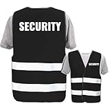 Bedruckte Warnwesten mit ISO-Leuchtstreifen * Standard- oder Reflex-Druck * Thema Sicherheit & Team, Warnweste Begriffe Security:Security, Farbe + Größe:Schwarz (M/L)