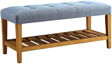 Acme Charla Wood and Fabric Bench in Blue and Oak