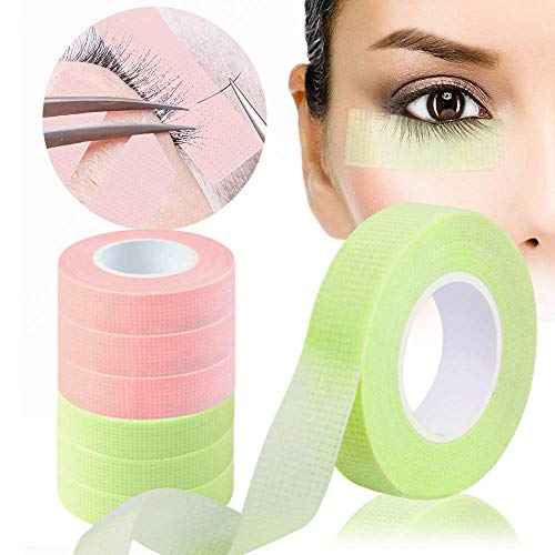 Gcace 6 Rolls Eyelash Tape,Green Pink Lash Adhesive Fabric Eyelash Tapes,for Eyelash Extension Supply Breathable Micropore Fabric Medical Tape Under Eye Individual Eye Lashes Tools