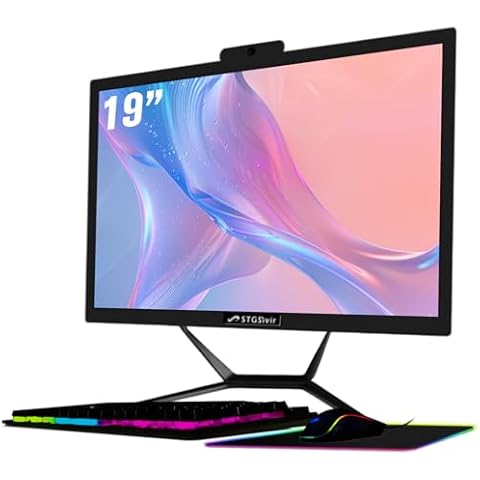 STGSivir All in One Desktop Computer, 19 inch Display, Intel Core i5 up to 3.6GHz, 16G RAM, 256G SSD, WiFi 5, Bluetooth, RGB Keyboard & Mouse & Mouse Pad, Webcam, Windows 10 Home Cover