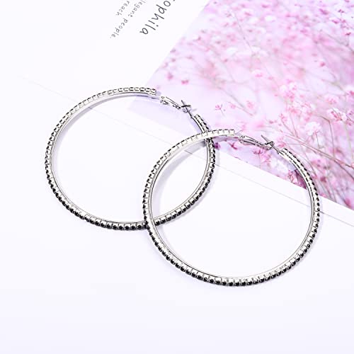 Large Hoop Earrings for Women Rhinestone Crystal Big Circle Hoops Stud Earrings Bridal Wedding Jewelry3
