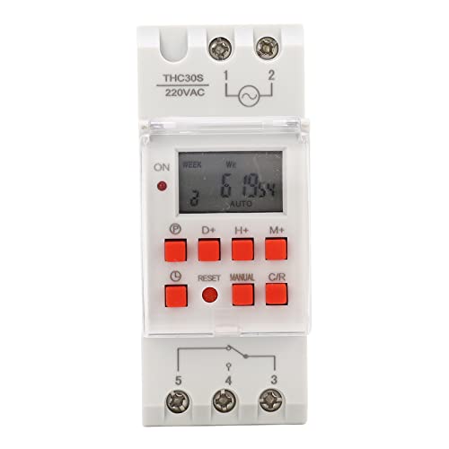 BaxnInterruptor de Temporizador Digital 30A, 1 Segundo a 168 Horas programable, Pantalla LCD con 20 ciclos de Encendido/Apagado, Soporte de riel DIN de 35 mm para electrodomésticos