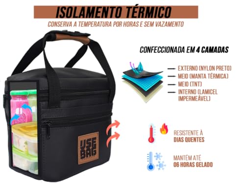 Bolsa Marmiteira Trabalho e Academia Fitness Térmica 7 litros de Couro Fit