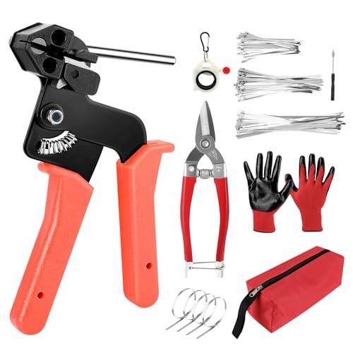 Kabelbinderzangen-Set mit 150 Kabelbindern Verstellbares Kabelbinder-Werkzeugset aus Metall zum Befestigen und von Kabelbindern Kabelbinderwerkzeug für Drahtzaunrollen Abgasummantelung (Rot)