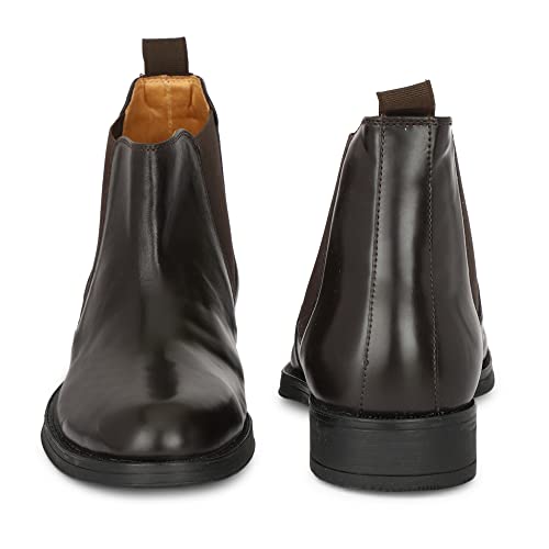 Image of Brand: Indiansole- Handmade Durable TRP Sole Elastic Black Leather Formal Casual Ankle Height Chelsea Boots Shoes for Men Best for Work