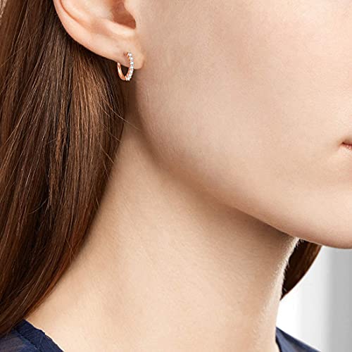 Carleen 14K Solid Rose Gold 1/5Cttw Natural Diamond Hoop Earrings Tiny/Small Dainty Huggie Hinged Hoop Earrings For Women Girls, Size 15Mm #TOP1