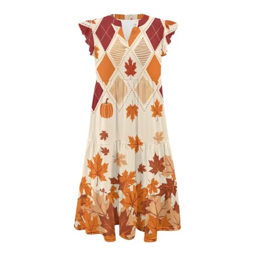 Image of Women's Casual Ruffle Sleeve Dress V Neck Pullover Dress Flowy A-Line Pleated Lightweight Dress with Pockets