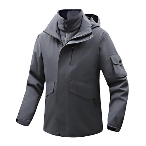 Image of Rain Jacket Waterproof Mens 3 in 1 Waterproof and Windproof Jacket Fleece Lined Raincoats Casual Hiking Jacket Outdoor Sports Windbreak Coats Winter Warm Ski Jacket Windproof Military Jacket