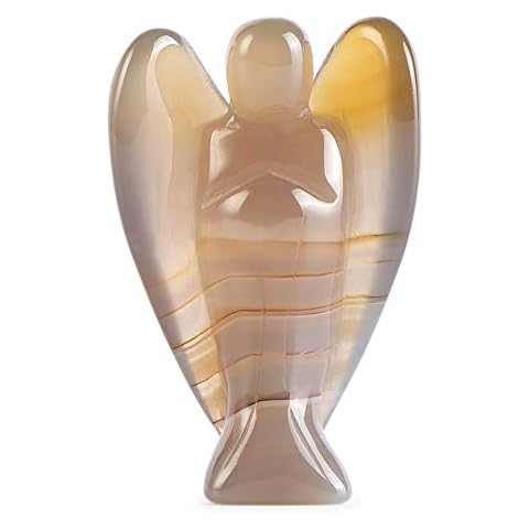 Artistone 2inch grey agate Angel Stones, Angel Healing Crystal Hand-Carved Gemstone Crystal Figurine grey agate Statue Guardian Pocket Angel with Gift Box (Agate) Cover