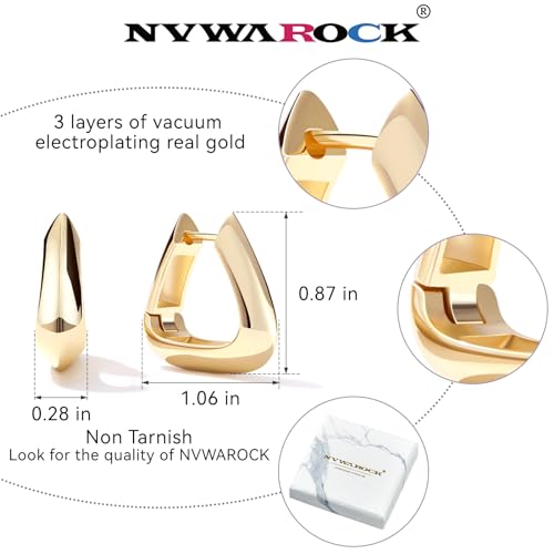 Triangle Hoop Earring for Women 14K Gold Plated Thick Chunky Geometry Earrings (Gold and Silver)2