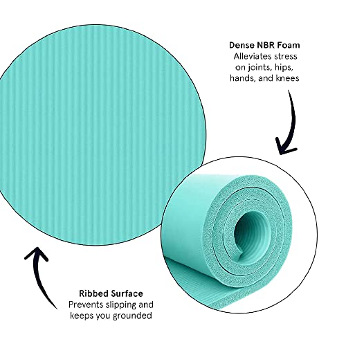 OZE SPORTS Yoga Mat Exercise NBR Fitness foam mat Extra Thick Non-Slip Large Padded High Density ideal for HiiT Pilates gymnastics mats Fitness & Workout with Free Carry Strap (Teal) - Image 8