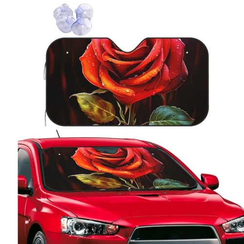 Parasol para coche con diseño de rosa roja: paraguas térmico universal para furgonetas y SUV