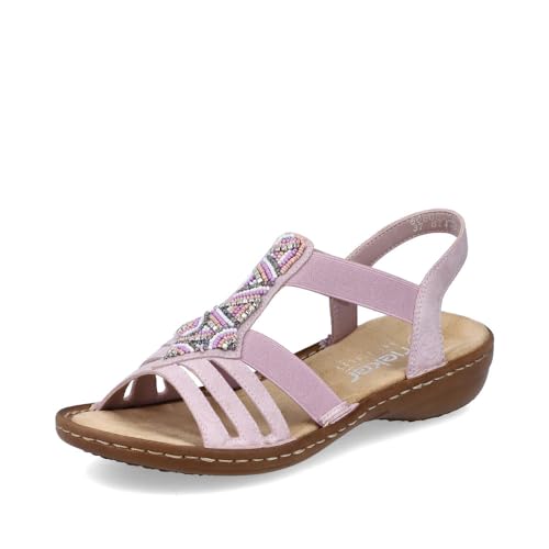 Rieker Damen Riemchensandalen 60801, Frauen Sandalen,Freizeitschuhe,offene Schuhe,Strandschuhe,Sandaletten,Sommersandalen,rosa (30),41 EU / 7.5 UK