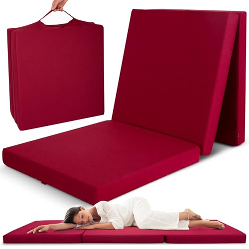 Beautissu Matelas Pliable 1 Personne Adulte 60x190 cm - Mousse Chauffeuse 1 Place Matelas de Sol Camping Pliant Futon Voyage Lit d'Appoint Rouge – Campix