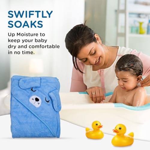 Image of Mee Mee Hooded Baby Bath Towel for New Born | Wash Cloth, Quick Absorbent, Can be Used for Baby Swaddling, Extra Soft Cotton Towels for Kids /Toddlers /Infants /Babies, Pack of 1, (Blue Dog) 80X80 CM