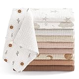 bearmoss Langes Coton BéBé 25x25cm,Lot de 5 Mousseline de Coton Carrés de Mousseline Super Absorbant de Mousseline à Grain pour Unisexe Bébé Filles et Garçons (Marron)