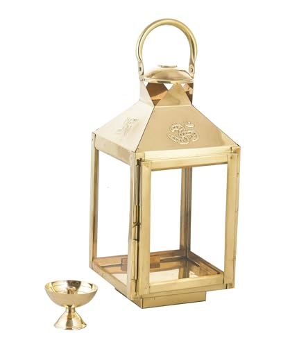 Image of Handicraft Akhand Diya with Glass Cover Brass, Akhand Diya for Home Temple puja, Hanging Table Lantern for HomeDecor-Large