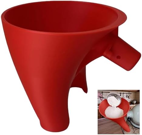 2025 Flour Funnel for Kitchen Aid Mixer, Easy Pour No-Mess Attachment, Anti-Splash Accessory, Fits Tilt-Head 4.5–5 (KSM150), Durable Dishwasher-Safe Baking Tool (Red)