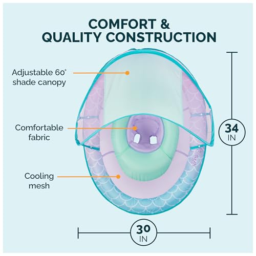 Image of SwimWays Baby Spring Float, Baby Pool Float with Canopy, Swim Training PFD, Swimming Pool Accessories for Babies and Toddlers 9-24 Months, Mermaid