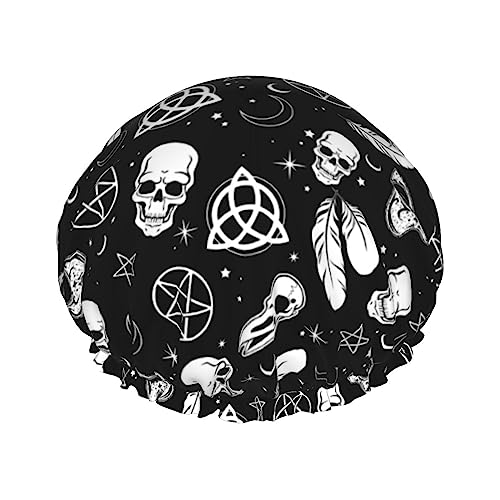 Shower Cap goth raven crow Skull Moon star Gothic board Bath Cap Designed for Women Waterproof Double Layer