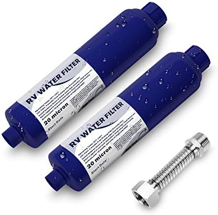 PAULINN RV Camper Inline Water Filter with Flexible Hose Protector, 2 Packs Marine Garden Camping Water Hose KDF Filter Accessories for Boat Trailer Motorhome Drinking Gardening Planting Car Washing
