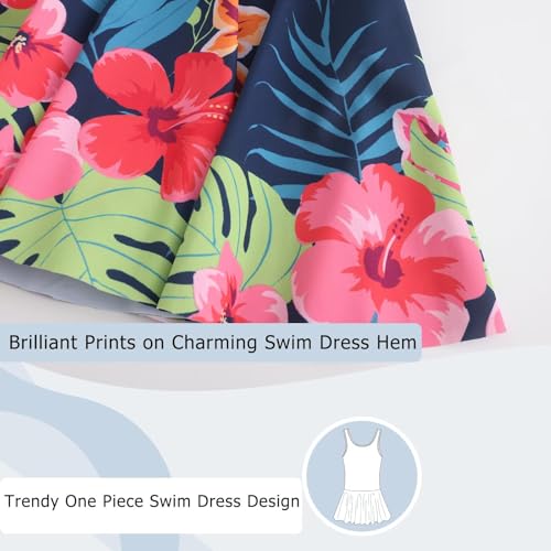 Image of Aisyee Girls One Piece Swimsuits Swim Dress for Girls Skirted Bathing Suit Hawaiian Skirt Swimwear 3-16 Years