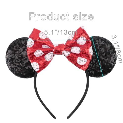 Image of DRESHOW Mouse Ears Bow Headbands Sequin Glitter Hair Band Park Ears Hair Accessories for Women Party Halloween Cosplay Costume