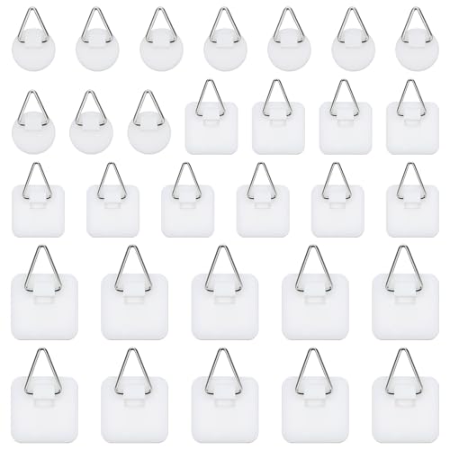 cobee 30 Pcs Adhesive Picture Hanger, Adhesive Hooks for Hanging
