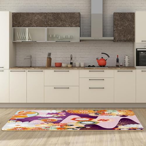 Alfombrillas de cocina VAPOKF para pasillo y cuarto de lavado tapete absorbente floral 3