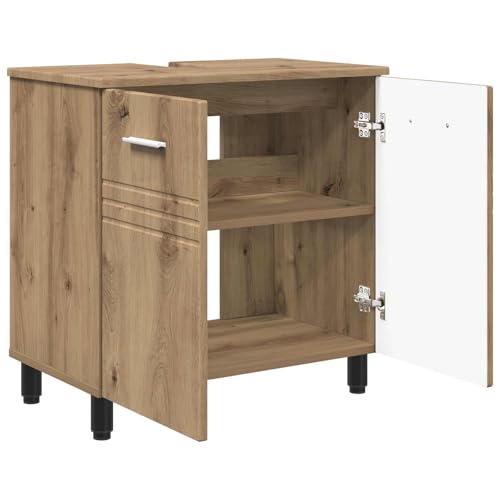 Mueble de baño de madera de roble Artisan con estante interior y diseño elegante 5