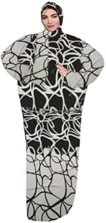 Modern Abstract Print Abaya with Matching Hijab – Comfortable, Loose-Fit Modest Wear Up to 140 KG - عباية عصرية بطبعة تجريدية مع حجاب مطابق - ملابس محتشمة مريحة وفضفاضة