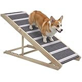PawHut Dog Ramp for Couch, Foldable Pet Ramp for Small to Large Dog, 4 Adjustable Height from 16" to 23.5", Pet Steps with Non-Slip Carpet for Bed and Sofa