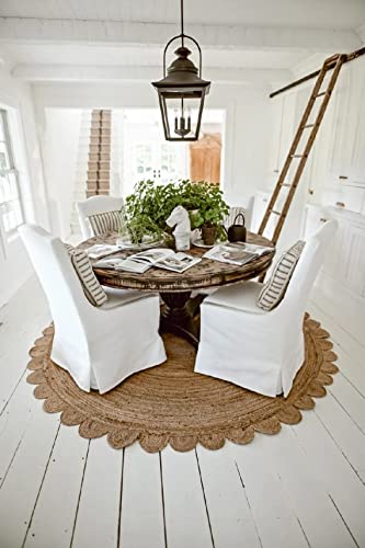 4X4, 5X5, 6X6,Feet Natural Jute Scallop Round Rug, Floor Scalloped Edge Rug Braided Boho Eco Large Circular Handmade Area Rugs (Natural, 6X6 Ft Round Rug) #TOP4