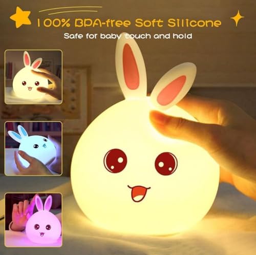 Image of Fire turtle Cute Silicone Rabbit Night Lamp for Kids | USB Rechargeable LED Table Light | Multicolour Gift for Toddlers (2-5 Years), Colour Changing(Rabbit -lamp)
