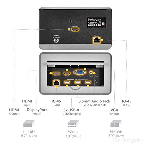 Startech.com Conference Table Connectivity Pop Up Box With Av And Data Ports - Hdmi, Vga, Displayport To 4K Hdmi Output (Box4Hdecp2), Silver #TOP4