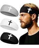 Shihanee 3 Pcs Christian Headbands for Men Jesus Cross Athletic Sweat Bands Christian Workout Accessories Moisture Wicking Sports Hairbands for Football Baseball Basketball Running Training(Classic)