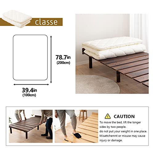 Emoor Japanese Futon Mattress & Wood Slatted Bed Set Classe-Osmos Twin (Earth-Natural), Solid Pine 3-Heights Adjustable Easy-Assemble Japanese Sleeping Bed Tatami Mat #TOP6