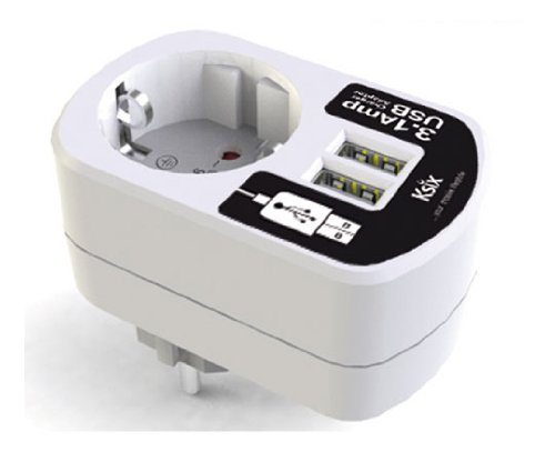 Ksix BXCDAU01B - Adaptador directo USB dual 3A con enchufe de red, blanco