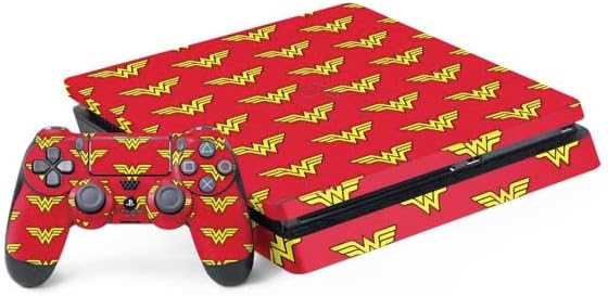 Skinit Decal Gaming Skin Compatible with PS4 Slim Bundle - Officially Licensed DC Comics Wonder Woman Vintage Pose Pattern Design