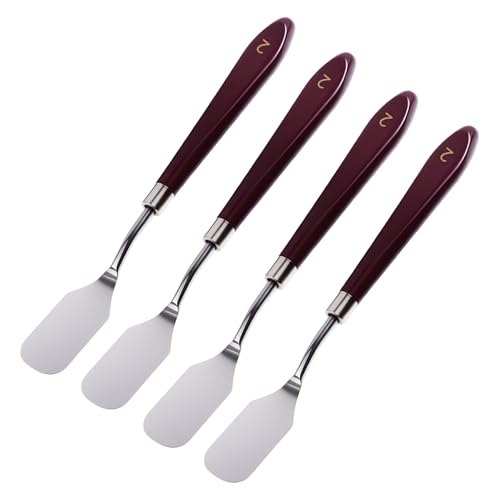 FOCMKEAS 4 Pcs Palette Knife, #2 Flat Head Spatula, Baking Paint Handle