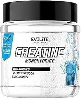 Evolite Nutrition Kreatyna Monohydrat 500g - Monohydrat kreatyny w proszku - Creatine Monohydrate - Bez kalorii - z dodatkiem tauryny (Naturalny)