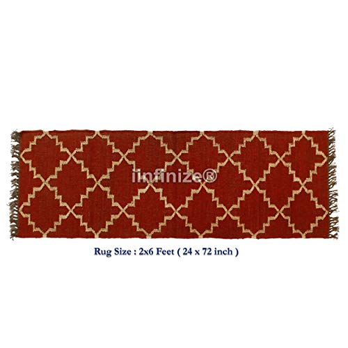 Alfombra rectangular bohemia vintage de lana y yute reversible 5