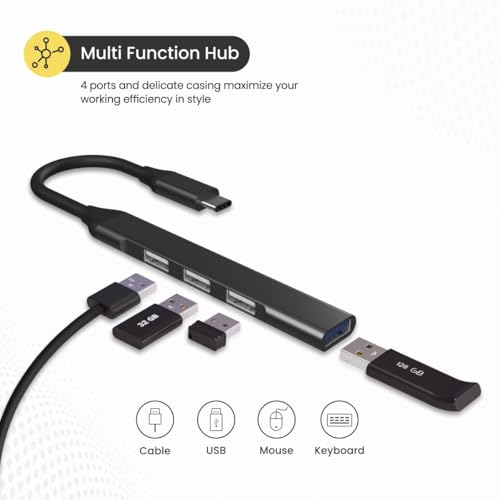Image of NISHTECH USB C Hub (4-in-1), Type C Multiport Adapter with 1 x USB 3.0 & 3 x USB 2.0 Ports, up to 5 Gbps High Speed Data Transfer for Laptop, MacBook, PC (Multicolor)